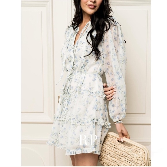 NEW Rachel Parcell Long Sleeve Floral Dress Ruffle Mini - Picture 1 of 7